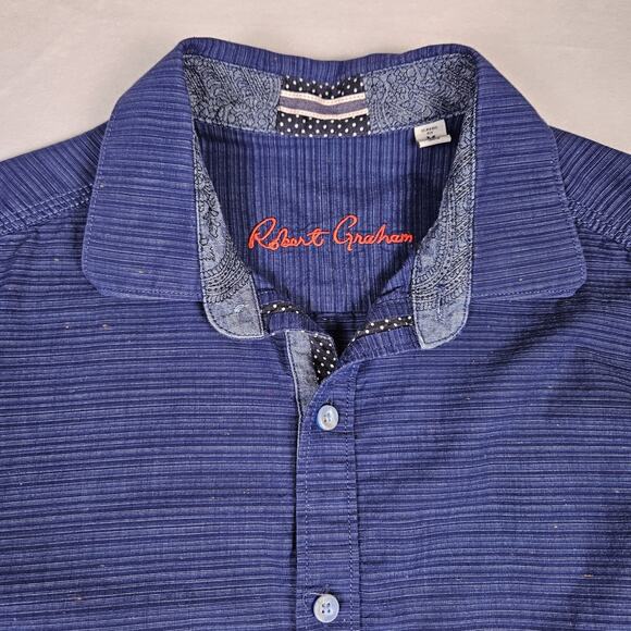 Robert Graham Men Flip Cuff Button-Up Shirt Stripe Flecked Cotton Paisley Blue M - Picture 2 of 16